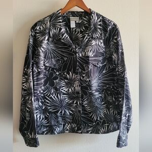 Coldwater Creek Cotton + Stretch Palm & Floral Print Jacket, Women's XL, Black